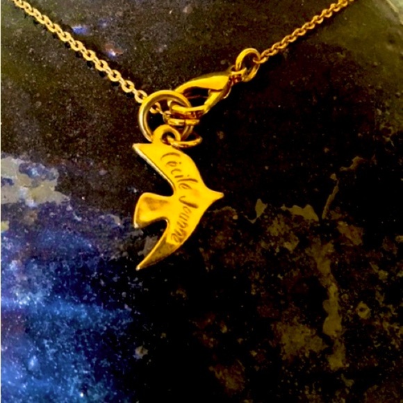Cecile Jeanne necklace Paris tiered center crescent shaped w/branded peace dove - Picture 3 of 6